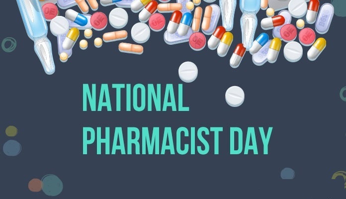 Kartka z lekami i napisem Krajowy Dzień Farmaceuty